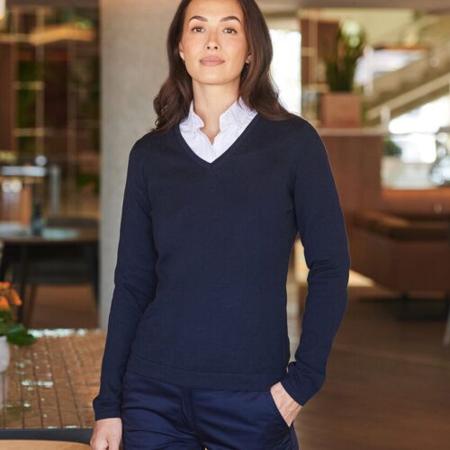 Henbury Women's 12 gauge v-neck jumper HB721 Women's 12 gauge v-neck jumper Thumbnail