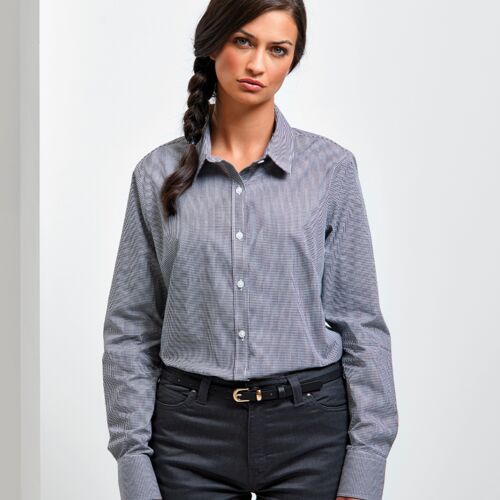 Premier Ladies Gingham Long Sleeve Shirt Thumbnail